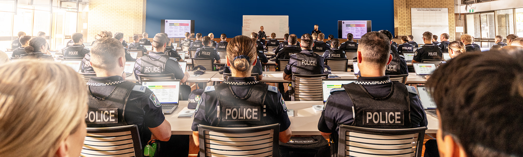Police recruits in classroom