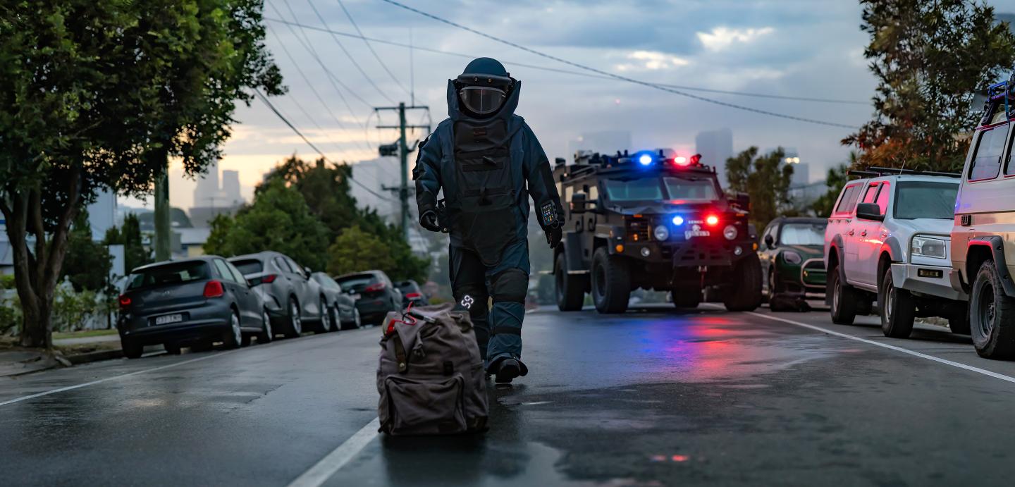 Specialist Unit Officer Walking in Street