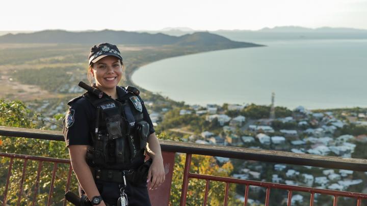 police officer on lookout with view
