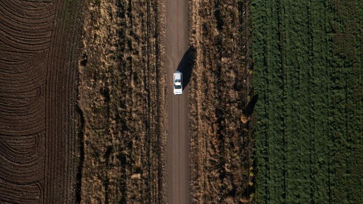 Police car on regional road