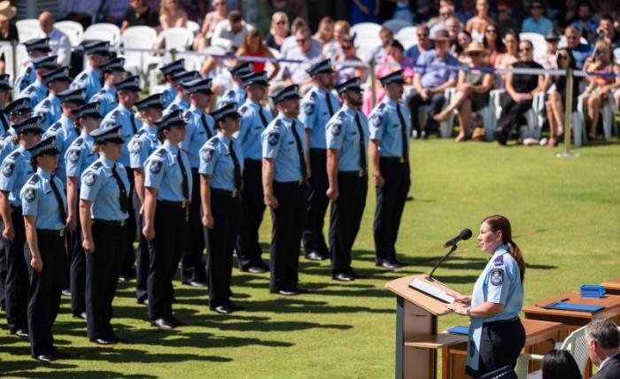 police recruits on parade being addressed