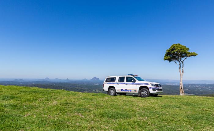 police car in sunny landscape