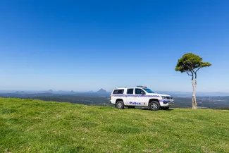 police car in sunny landscape
