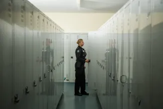 police officer in locker room