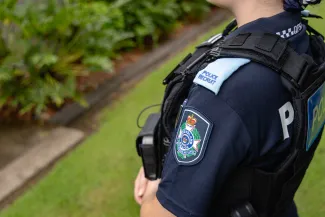 police recruit epaulette and badge on uniform